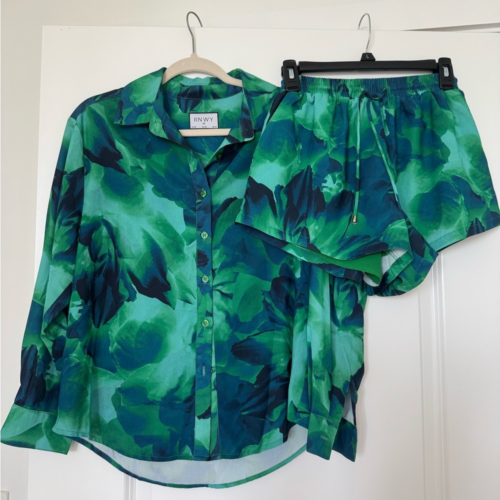RNWY Green Floral Athletic Shorts